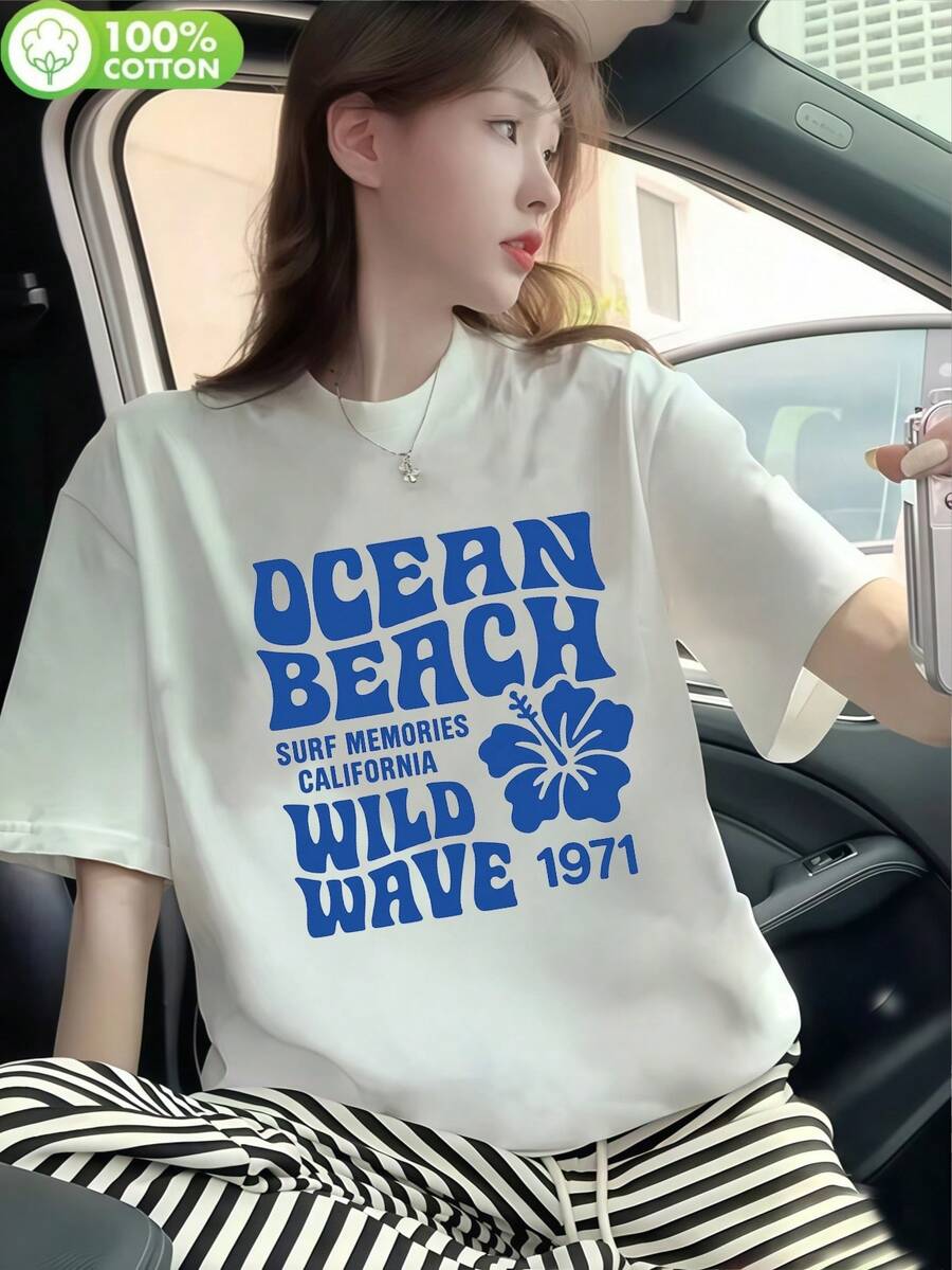 200g Pure Cotton T-Shirt 2025 Summer Ladies New Short Sleeve Pure Cotton Holiday Pattern Short Sleeve Round Neck Couple Wear Small Shirt Tops - 白色 - 查看 1