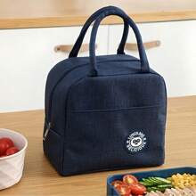 1 Large Capacity Insulated Lunch Bag With Double Pockets, Made Of Thick Aluminum Foil And Durable Oxford Fabric, Equipped With A Fixed Handle, Featuring Heat Insulation And Leak-Proof Functions, Reusable, Waterproof Zipper Lunch Bag