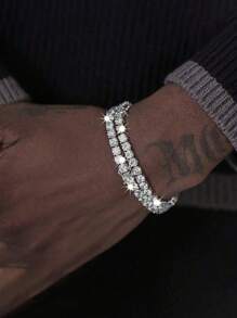 1 pieza Pulsera con cadena de bolas tipo pelota de tenis incrustada con circonita cúbica, joyería de estilo hip hop, unisex, adecuada para fiestas diarias