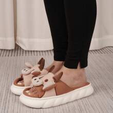 coimfine Light Brown Cartoon Cow Pattern Thick Sole Indoor House Slippers, Cloth Slippers With Open Toe, Suitable For Spring, Summer, Autumn