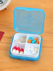 1pc 4 Grids Medicine Storage Box - Blue - View 2