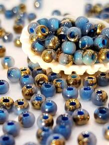 [Mitad Dorado Turquesa] Cuentas espaciadoras circulares de alta calidad de 20g y 4mm de mitad dorado y mitad turquesa, aptas para hacer joyas DIY como pulseras, aretes, collares. Múltiples colores disponibles de cuentas cerámicas semi, materiales para manualidades de joyería y cuentas sueltas circulares para hacer joyas a mano.