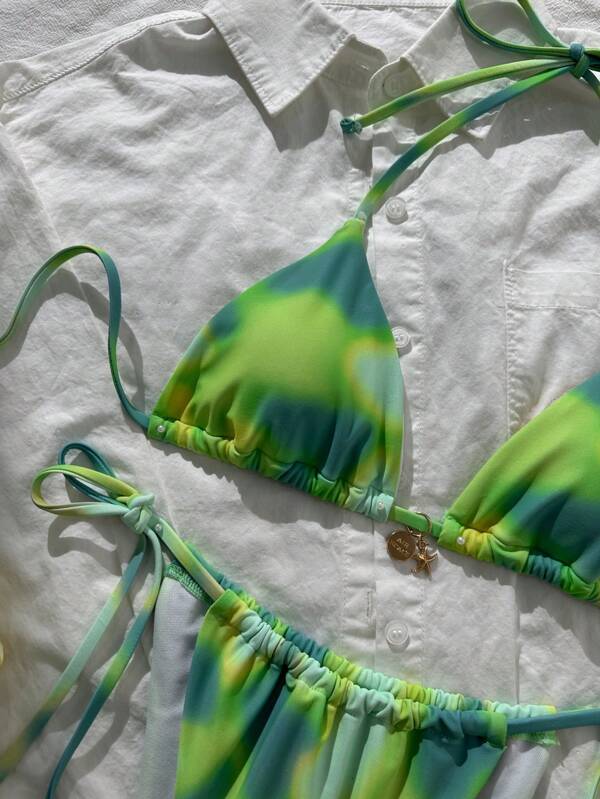 Ombre Sexy Knitted Fabric Tie-Up Backless Bikini Top, Beach Wear