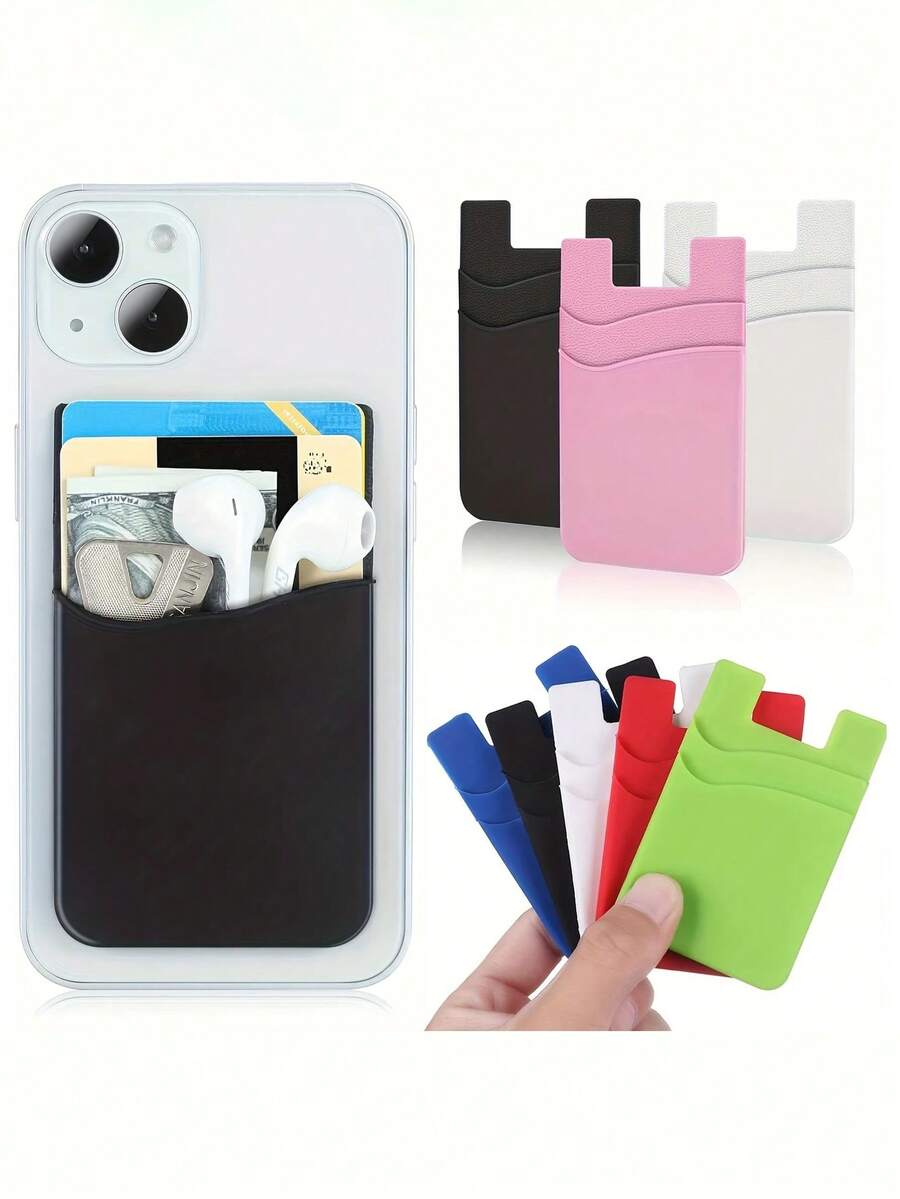 Silicone Phone Card Holder Wallet, Adhesive Back Design, 1/2 Pocket, Suitable For Credit Cards, Fits Most Phones, Silicone Material, Stick-On Phone Case - Multicolor - View 1