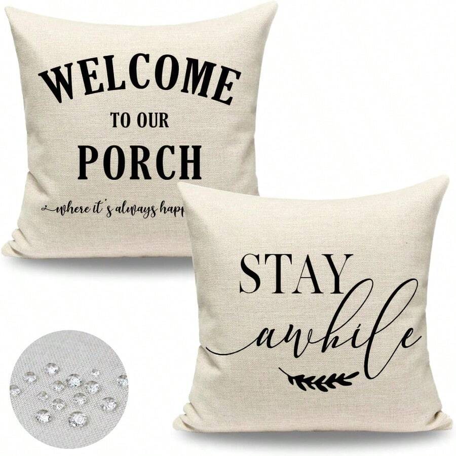 Hkr752 Welcome To Our Porch Stay Awhile Pillows Outdoor Pillow Covers 18x18 Waterproof Set Of 2 Farmhouse Porch Decor Patio Decorative Throw Pillows 18 X 18 No Inserts - 2PacksWelcometoOurPorch(Waterproof) - View 1