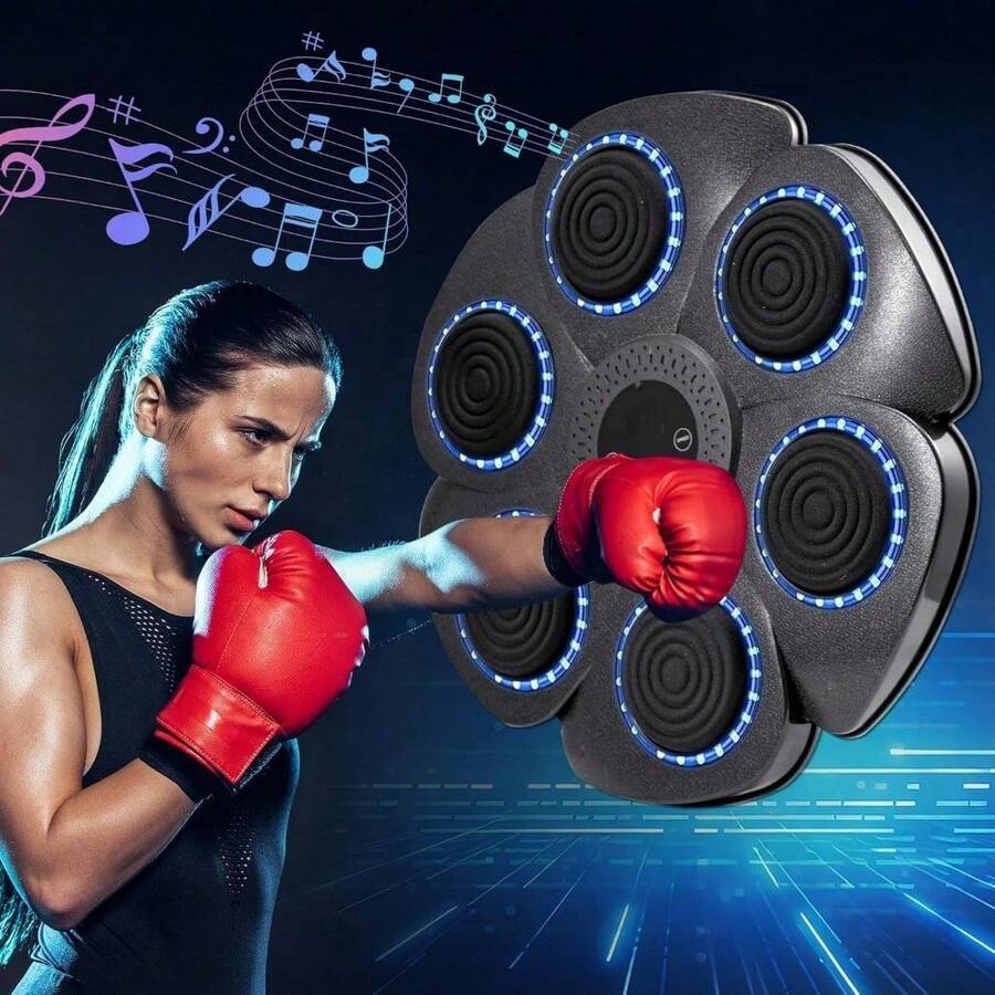 Music Boxing Machine, Smart Bluetooth Wall-Mounted Boxing Trainer With Shock Absorption, Includes Half-Finger Gloves, Interactive Musical Boxing Equipment For Training & Fitness - Black - View 1