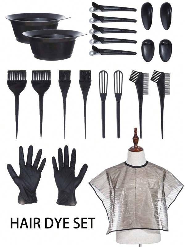 23 Pieces Hair Dye Coloring Kit- Hair Tinting Bowl, Hair Agitator, Dye Brush, Ear Cover, Hairpin, Hair Coloring Cape For Hair Dye Tools, Professional Hair Color Kit For Salon And Home Use, Dual Purpose Hair Color Brushes For Hair Salon Salon Home Use,Back To School,Travel Holiday Essentials,Hair Accessories For Women