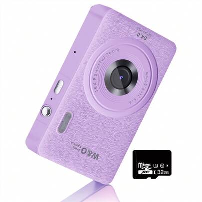 W&O Cámara Digital FHD 1080P 2.3 Pulgadas - 48MP con Enfoque Automático y Tarjeta 32GB Incluida - Zoom Digital 16X, Carga Tipo C, Compacto y Portátil - Batería Recargable y Juegos de Rompecabezas - Regalo Perfecto para Halloween, Navidad y Acción de Gracias