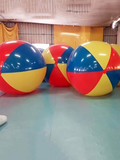 巨型充气沙滩球 - 红色、黄色、蓝色 PVC 室内外派对游戏、家庭聚会、沙滩运动和后院活动 - 无需电源，玩具