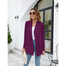 Newchoice Womens Casual Lightweight Long Sleeve Cardigan Soft Drape Open Front Fall Dusters (S-3XL) - Dark Purple Red - View 6