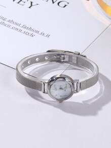 1 peça, relógio de quartzo feminino pequeno, personalizado, criativo e versátil, com mostrador redondo simples, pulseira de liga, relógio para amantes de irmãs, adequado para uso diário e presentes de Natal