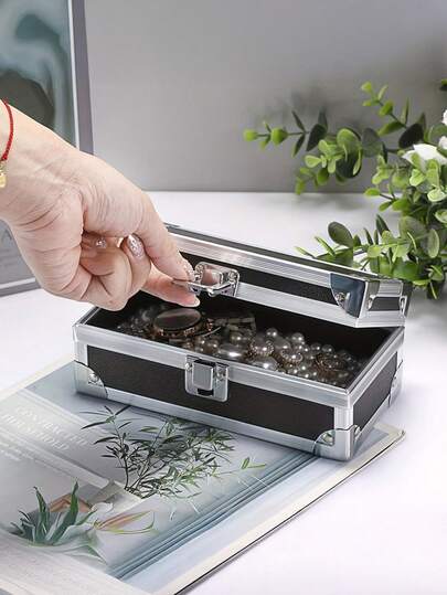 带锁现金箱铝合金钱箱可上锁钱箱单排货币托盘现金收纳盒存钱罐收藏器