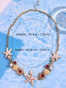 1pc Fashionable Exquisite Luxury Versatile Cute Creative Quirky Unique Shiny Bohemian Style White Starfish & Shell Necklace For Women, Suitable For Summer Beach, Party, Commute, Holiday, Vacation