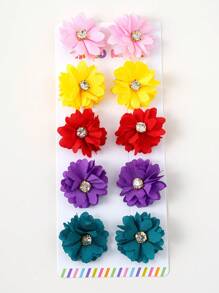 10pcs Girls Colorful Rhinestone Cute Flower Hair Clips, Barrettes, Hairpins For Everyday Use