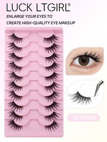 10 对自然交叉睫毛，猫眼效果，末端延长，日常和约会化妆必备，假睫毛，睫毛，睫毛，假睫毛 - 黑色 - 查看 1