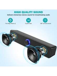 1个USB供电有线立体声桌面音箱，适用于电脑、台式机、笔记本电脑、PC、平板电脑、手机、CD播放器、无线音箱，3.5mm接口，电视屏幕