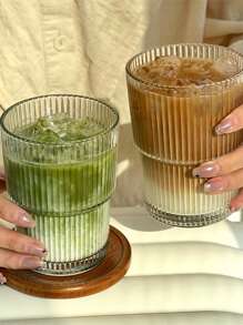 1 Striped Cup With Straw And Lid - 13.5oz/400ml, Visually Appealing Glass Cup, Heat-Resistant, Suitable For Coffee, Tea, Milk, Iced American Drinks, Dairy Drinks, Simple Drinking Cup, Christmas, Thanksgiving, Mother's Day.