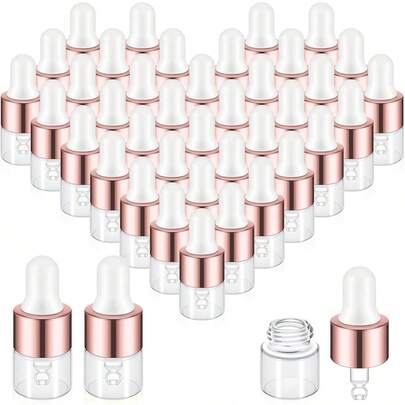 Set Of 50/30/10/5/3pcs 1ml Pink Mini Brown Screw Cap Glass Bottles With Dropper, Travel Size Empty Containers For Oils, Suitable For Travel, Home Decor, Parties, Gifts For Men, Mom, Dad, Friends, New Year, Accessories