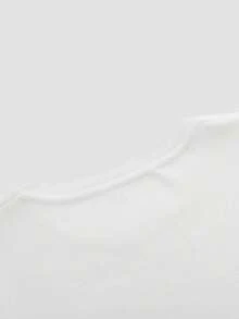 Women's Solid White Short Sleeve Basic Knit Crop T-Shirt, Soft High-Stretch Casual Minimalism Round Neck Tees For Daily Wear &Commute, Spring/ Summer - White - View 9