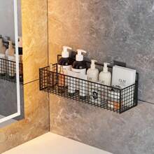 Metal Wall Mount Grid Storage Basket - No Drilling Required, Suitable For Bathroom, Kitchen And Office Organization, Home Organizer Baskets, Boxes And Containers, Toilet Shelf, Wall Mounted Bathroom Kitchen Storage Rack