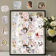 50pcs Kawaii Ballet Style Pink & White Decorative Stickers, Minimalist Korean Style, Suitable As Calendar, Mirror, Scrapbooking Stickers, School Supplies,Back To School