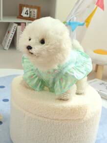 1 pieza Ropa para mascotas suave y linda, nueva y transpirable, Vestido de princesa con diseño fruncido y de lunares de dos tonos, arnés con anillo para correa para perros pequeños, liviano para primavera/verano