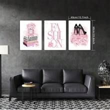 3 pièces/set canevas murale sans cadre et imperméable, Impression de mode afro-américaine, affiche, fleurs roses, parfum, talons hauts, convient pour la décoration de chambre de fille