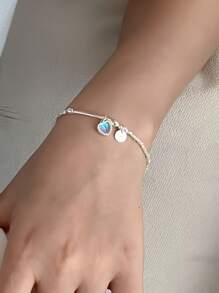 Sterling Silver Color Moonstone Love Circle Bracelet For Women's Slender Simple Niche Versatile High-End Hand Jewelry Broken Silver Bracelet