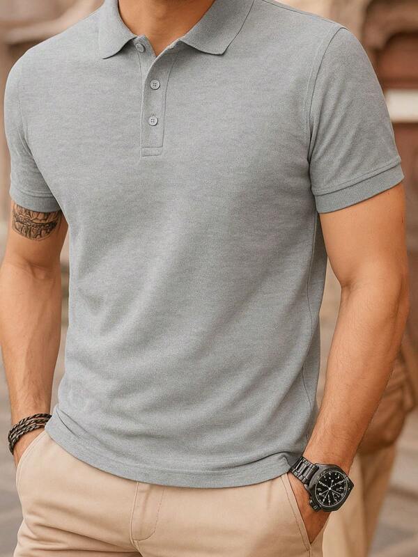 Camisa Polo Masculina Confortável Tecido Premium Resistente Cinza Mescla