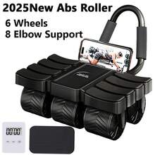 4/6-Wheels Abdominal Wheel Roller With 8 Elbow Supports  And Automatic Rebound, Multi- Layered Anti-Slip Design Home Gym Workouts Exercise Machines For Core Strengthening Fitness (Includes Timer And Kneeling Pad) - Black - View 2