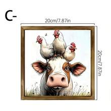1 Piece Country Style Wooden Frame Tag - Stacked Cow Pig Chicken Farm Animal Painting, Handmade Wood Wall Art & Desktop Decoration, Suitable For Birthday, Home Office, No Electricity Required, Pastoral Wall Decoration|Fun Animal Art|Cow Pattern Decoration - Wood Panel Painting - View 12