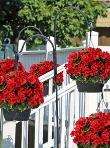 4/2pcs Artificial Shrubs Geraniums Realistic UV Protected Red Pink Begonia Flowers With Green Foliage For Indoor & Outdoor Decor, Perfect For Garden, Porch, Patio, Window Box, And Hanging Planter, Garden Decor , Christmas, Halloween, Thanksgiving, Valentine's,Maintenancefree Plants, Artificial Outdoor Flowers Shrubs