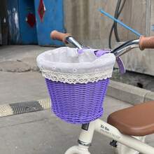 1pc Handwoven Basket, Kids Bicycle Basket, Rattan Look Bike Basket For Children & Adults Electric Bike - Multicolor - View 5