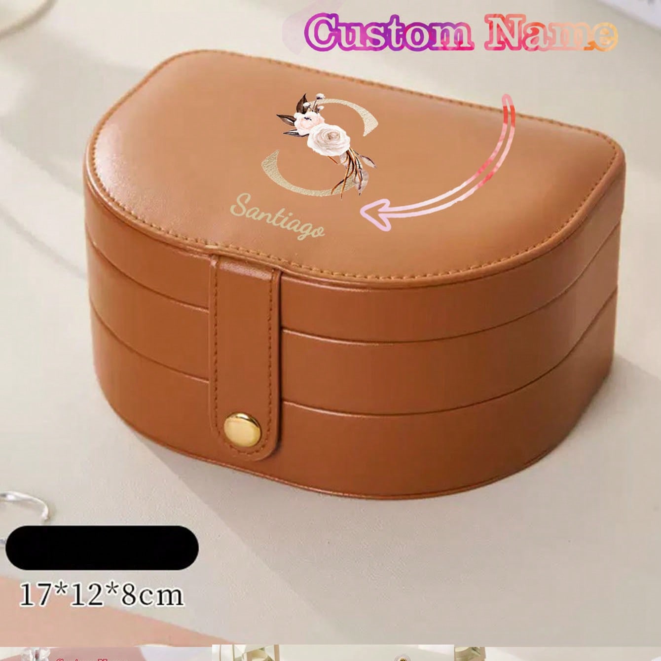 1pc 3-Tier Jewelry Organizer Box, Large Capacity Multi-Purpose Custom Personalized Name/Text Jewelry Storage Box PU Leather High-End Exquisite Earrings Necklace Multi-Compartment Jewelry Box - Ideal Gift For Bridesmaids, Birthday, Anniversary, Valentine's Day, Wedding, Best Friend, Mom, Wife, Excellent For Travel