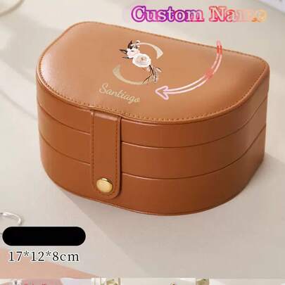 1 pieza Organizador de joyería de 3 niveles, caja de almacenamiento de joyería de gran capacidad y multiusos personalizada con nombre/texto, de PU de alta gama y exquisito, con múltiples compartimentos para pendientes y collares - Regalo ideal para damas de honor, cumpleaños, aniversario, San Valentín, boda, mejor amiga, madre, esposa, excelente para viajes