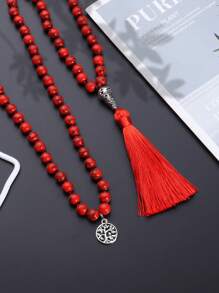 Bohemien Stil Perlenkette 8mm rote Türkisperlen 108 Perlen Mala Kette für Frauen Männer Meditation Gebet Schmuck