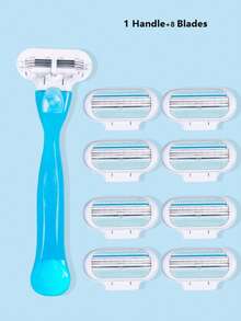1 Handle + 8 Blades Set 8 Blades 12 Blades Women Bikini Manual Hair Removal Tool 3 Layers Stainless Steel Razor Blades Replaceable Razor Blades
