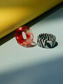 1pc Elegant Fashionable Minimalist Geometric Acrylic Ring, Colorful Cow Print Striped Translucent Rings, Suitable For Men & Women Daily Wear, Perfect Gift