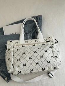 Túi đeo vai đơn giản nhiều ngăn màu trơn vải nhung kẻ Hobo Tote dành cho nữ, Túi đeo chéo thường ngày có sức chứa lớn, Túi đeo vai Satchel dùng cho du lịch ngoài trời, Túi mua sắm Satchel cổ điển Túi đựng máy tính đại học - Màu be - Xem 9