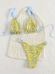 Fato de banho feminino sexy e moderno de 2 peças, conjunto de biquíni multicolor para praia de verão - Multicolorido - Ver 2