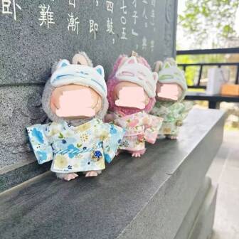 (仅娃娃衣服) 适用于拉布布娃娃配件 17cm 拉布布娃娃小雕像 Labobo 毛绒娃娃 LBB 吊坠花卉樱花可爱清新日式和服套装