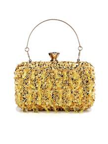 Retro Beaded Evening Clutch Bag, Removable Shoulder Strap, Solid Color Polyester Handbag With Buckle Closure And Decorative Box-Shaped Wallet, Suitable For Banquets And Parties