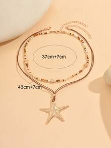 2pcs/Set Handmade Bohemian Style Beaded Necklace With Large Starfish Pendant, Fashion Versatile Choker Necklace Suitable For Daily Wear, Travel, And Parties. The Direction Of The Starfish Is Random And Not Fixed.