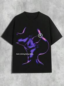 Y2K Streetwear Women's Purple Portrait Print T-Shirt - Semi-Sheer Round Neck Short Sleeve Top With "Learn To Be Big" Graphic, Machine Washable Casual Fashion Tee, Everyday Clothing,   Outfit, Semisheer Effect, Comfortable Fitvintage Shirts Graphic Tees Men Camisas Para Hombre Funny Shirts Fathers Dad Gift, 4th Of July Matching OutfitsPrinted & Shipped In USA