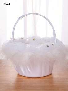 1pc White Flower Girl Basket For Wedding (White Style With Random Floral Pattern) (Due To The Variety Of Styles, All Are Handmade, And The Actual Item May Differ Slightly From The Detailed Photos, Please Refer To The Received Physical Product) - White - View 3