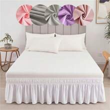 [18-Inch White Brushed Bed Skirt]Bed Skirt,Bed Skirt Queen Size,Queen Bed Skirt, Elegant 18-Inch White Polyester Bed Skirt - 90gsm Brushed Fabric With Double Elastic Bands, Contemporary Style, Machine Washable For Modern Bedroom Decor