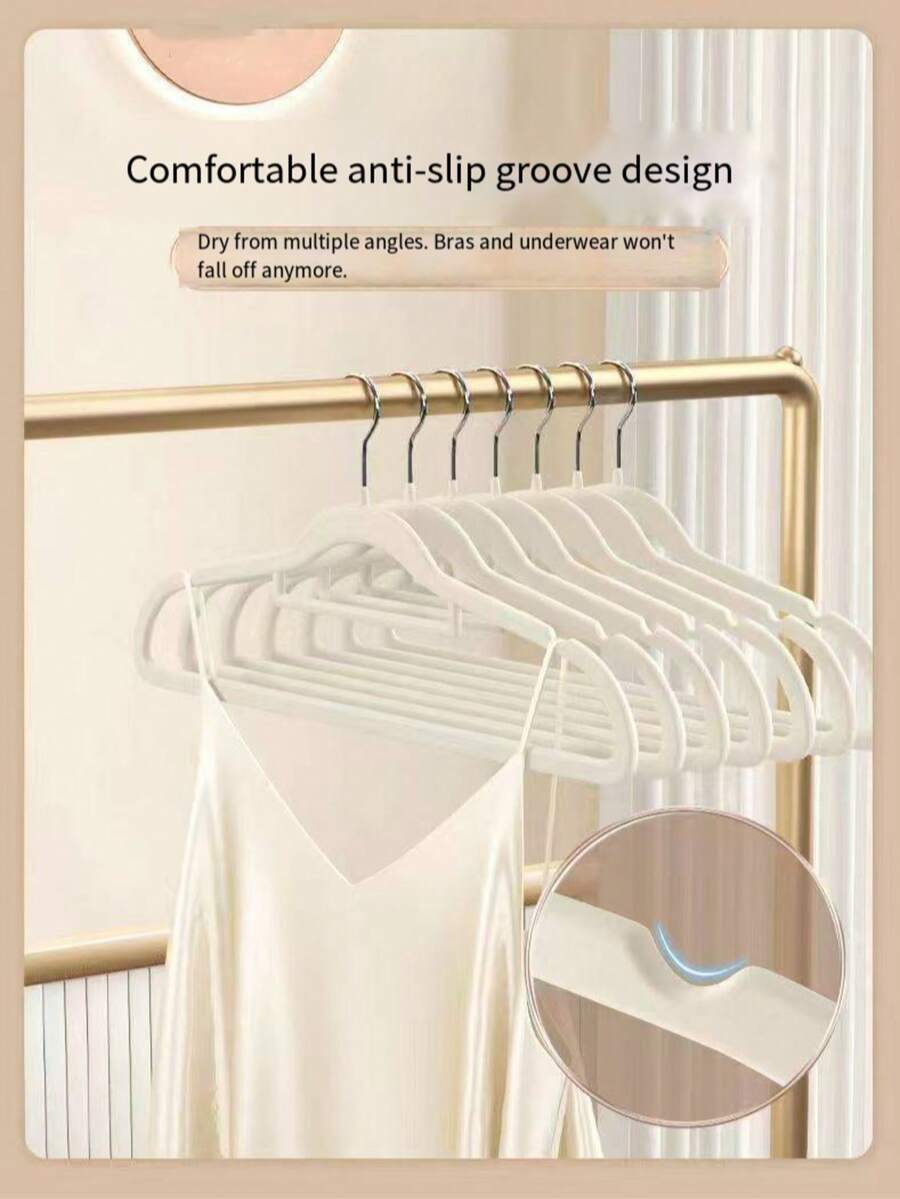 20 piezas de perchas con felpa, sin costuras, amigables con los hombros, antideslizantes, organizadores del hogar para redes de ropa, ganchos para ropa de niños, perchas de plástico grueso para ropa - Percha flocada para ropa infantil - Ver 1