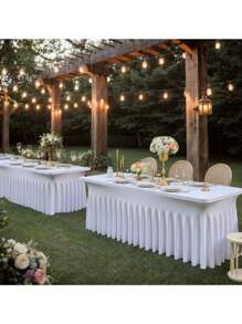 1 pieza Mantel de mesa de tela de espándex blanco, resistente a las arrugas y lavable, se ajusta a mesas de comedor rectangulares, funda elástica para mesa de patio, adecuada para bodas, banquetes, fiestas, estilo Ins de lujo, mantel elástico blanco para hotel, banquete, cumpleaños, conferencia
