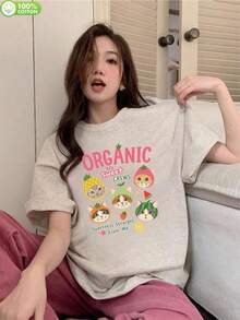 200g Pure Cotton T-Shirt 2025 Summer Ladies New Short Sleeve Pure Cotton Holiday Pattern Short Sleeve Round Neck Couple Wear Small Shirt Tops - 淺花灰 - 查看 1