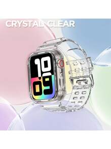 2-In-1 Crystal Clear Watch Band And Case With Bumper Compatible With Apple Watch 38/40/41/42/44/45/46/49mm, Fashion Sport Protective Replacement Wristband Compatible With Apple Watch Series 11/10/9/8/7/6/5/4/3/2/1/Se For Men And Women Glacier Clear Watch Band And Case
